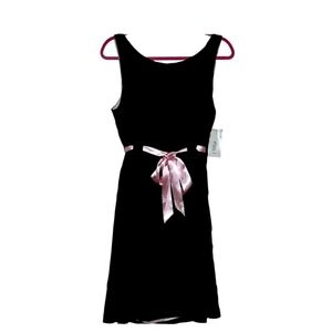 Eliza J Fit And Flare Dress Black W/ Pink Sash Size 14